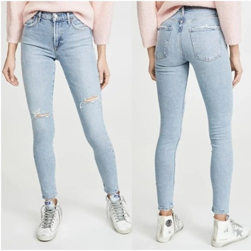 AGOLDE Sophie Women Skinny Jeans Distressed Light Wash Blue Lyocell Size 26